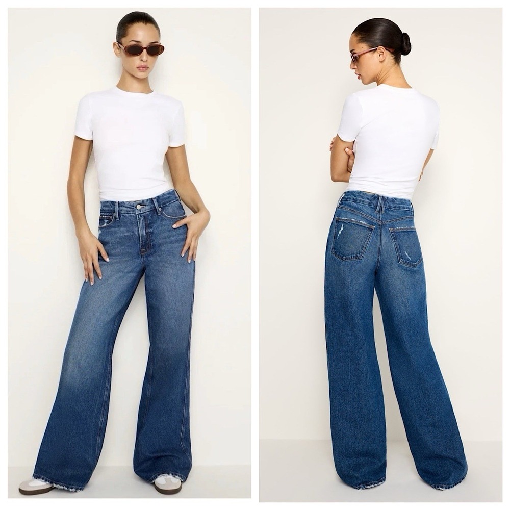 Good American High-Rise Wide-Leg Jeans in Medium Blue